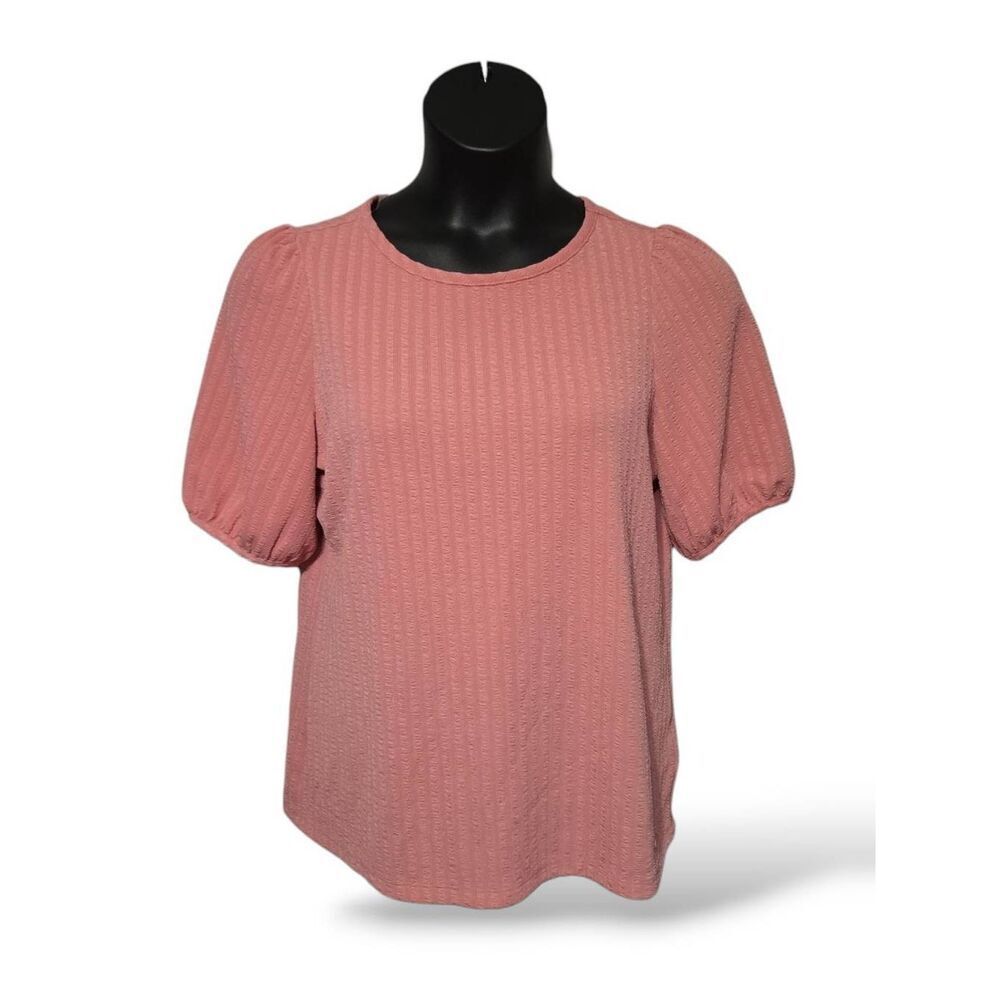 Anne Klein Puff Sleeve Textured Knit Top - Dusty Rose Size Medium